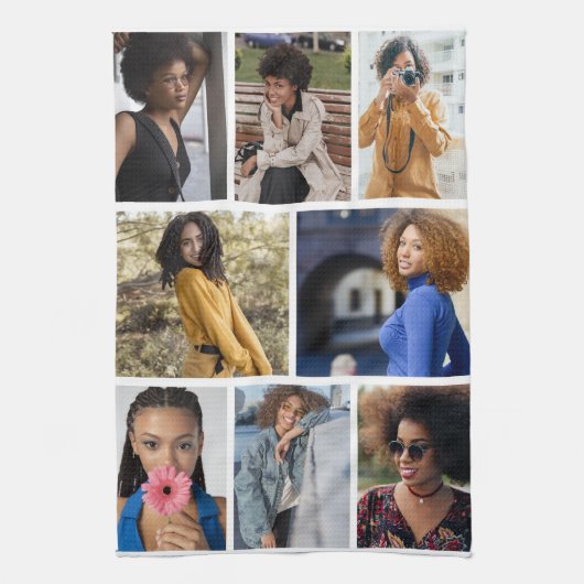 Ontwerp je eigen 8 fotocollage theedoek (Verticaal)