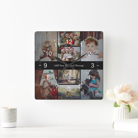 Ontwerp je eigen 8 fotocollage vierkante klok (Huis)