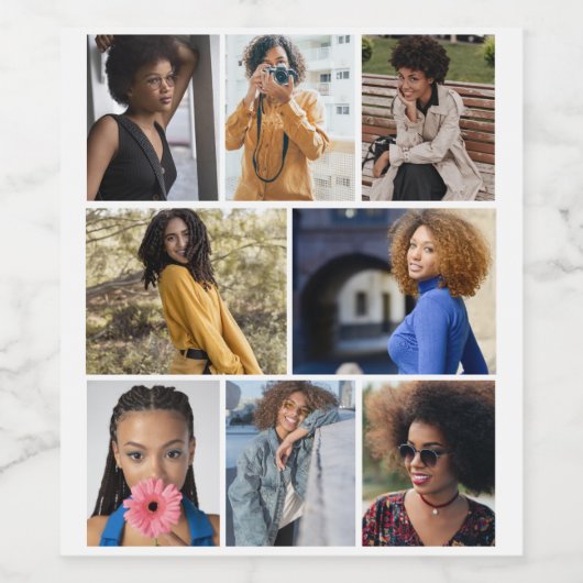 Ontwerp je eigen 8 fotocollage wijn etiket (Enkel label)