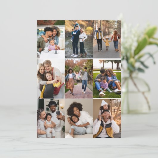 Ontwerp je eigen 9 fotocollage aankondiging (Staand voorkant)