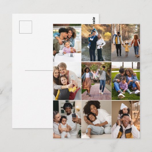 Ontwerp je eigen 9 fotocollage briefkaart (Voorkant / Achterkant)