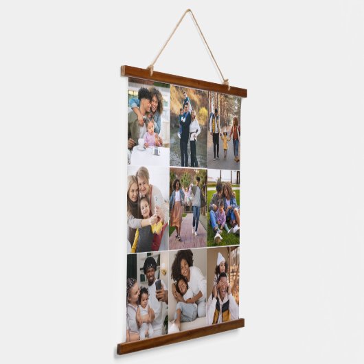 Ontwerp je eigen 9 fotocollage hangend wandkleed (Gebogen)