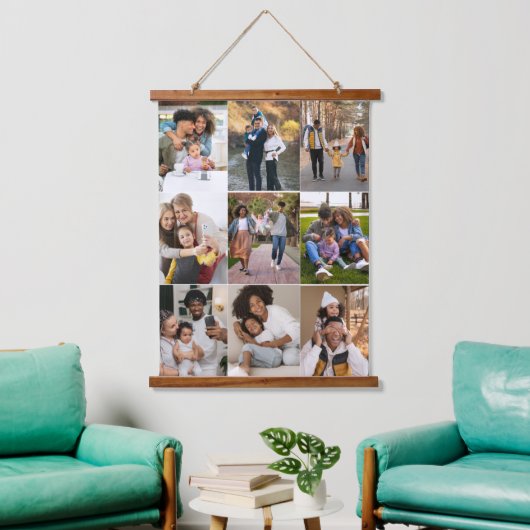 Ontwerp je eigen 9 fotocollage hangend wandkleed (Woonkamer)