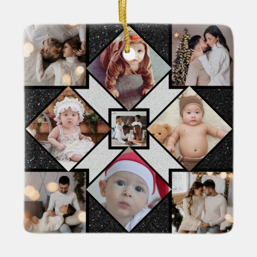 Ontwerp je eigen 9 fotocollage keramisch ornament (Voorkant)