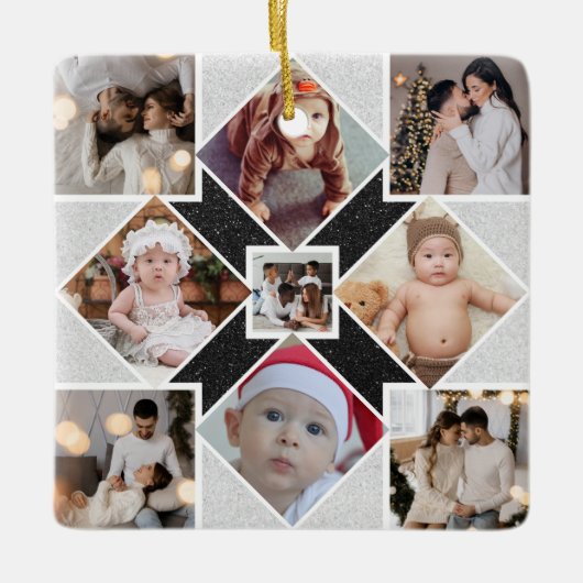 Ontwerp je eigen 9 fotocollage keramisch ornament (Voorkant)