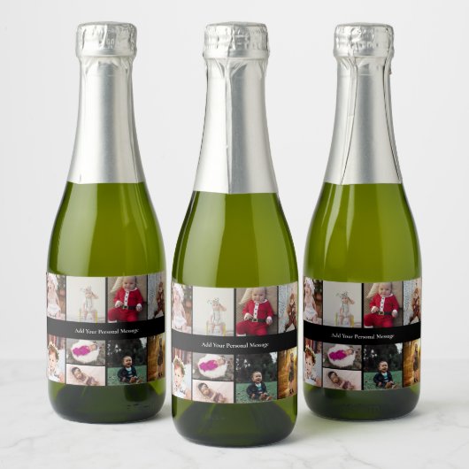 Ontwerp je eigen 9 fotocollage sparkling wijnetiket (Flessen)