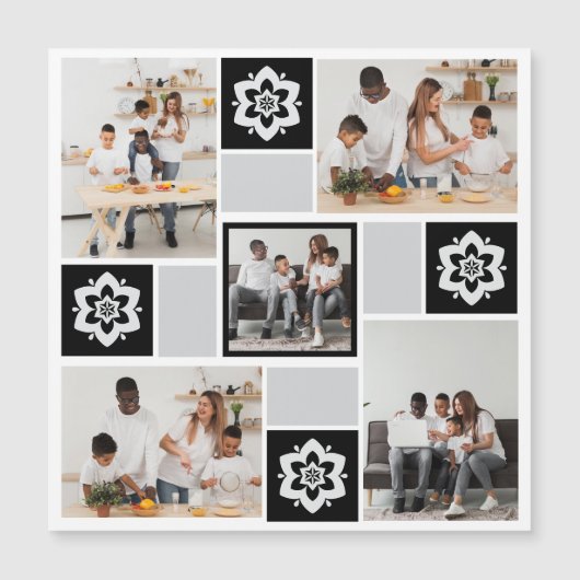 Ontwerp Je Eigen Bloem 5 Foto Collage Magnetische Uitnodiging (Voorkant)