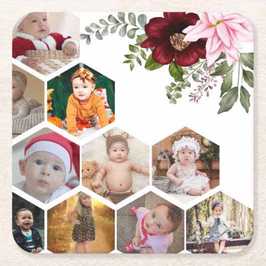 Ontwerp je eigen Bloemen 10 Fotocollage Kartonnen Onderzetters (Voorkant)