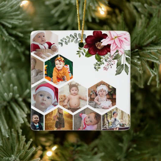 Ontwerp je eigen Bloemen 10 Fotocollage Keramisch Ornament (Boom)