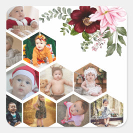 Ontwerp je eigen Bloemen 10 Fotocollage Vierkante Sticker