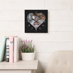 Ontwerp je eigen enkele hartvormige foto vierkante klok