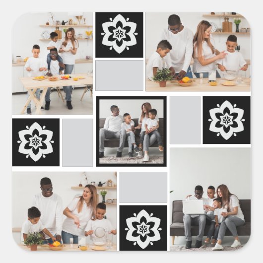 Ontwerp je eigen Floral 5 fotocollage Vierkante Sticker (Voorkant)
