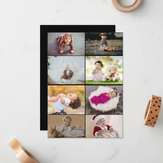 Ontwerp je eigen fotocollage met 8 foto's notitiekaartje (Voorkant / Achterkant in situ)