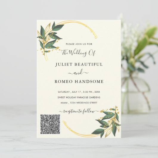 Ontwerp je eigen huwelijksuitnodiging met QR-code (Staand voorkant)