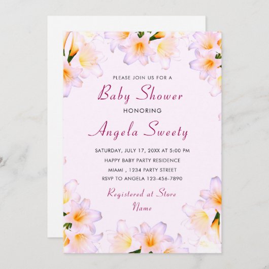 Ontwerp je eigen Lelies Baby shower uitnodiging (Voorkant / Achterkant)