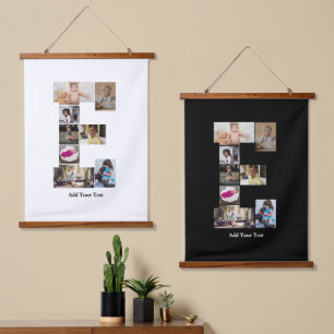 Ontwerp je eigen letter E fotocollage Hangend Wandkleed