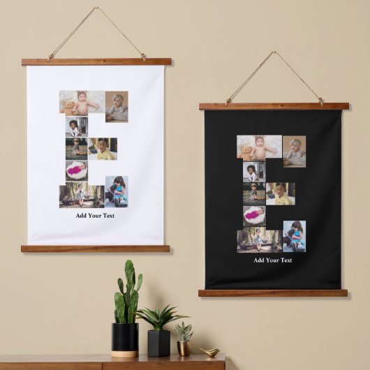 Ontwerp je eigen letter E fotocollage Hangend Wandkleed (Asymmetrisch)