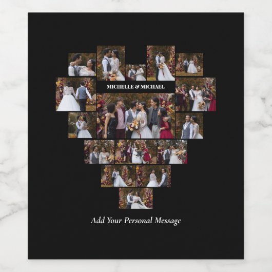Ontwerp je eigen liefde hart vormige fotocollage wijn etiket (Enkel label)