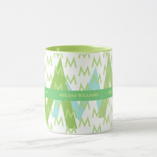 Ontwerp je eigen Mok met groene tinten Naam initia (Midden)