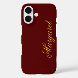 Ontwerp je eigen naam op deze bordeauxrode iPhone 16 hoesje