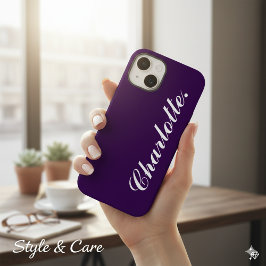 Ontwerp je eigen naam op deze donkerpaarse Case-Mate iPhone 14 hoesje