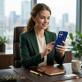 Ontwerp je eigen naam op deze marineblauwe iPhone 16 hoesje