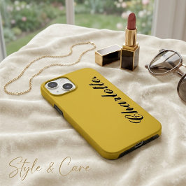 Ontwerp je eigen naam op deze metalen goudlaag Case-Mate iPhone 14 hoesje