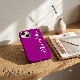 Ontwerp je eigen naam op deze paarse Case-Mate iPhone 14 hoesje