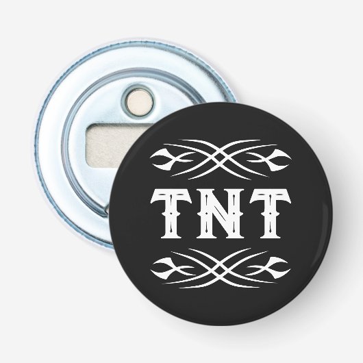 Ontwerp je eigen naam tattoo monogram button flesopener (Voorkant)