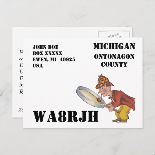 Ontwerp je eigen QSL HAM Radio Op vergrootglas Briefkaart (Voorkant / Achterkant)