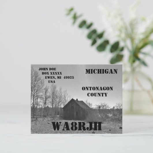 Ontwerp je eigen QSL HAM Radio Operator Oude Shack Briefkaart (Staand voorkant)