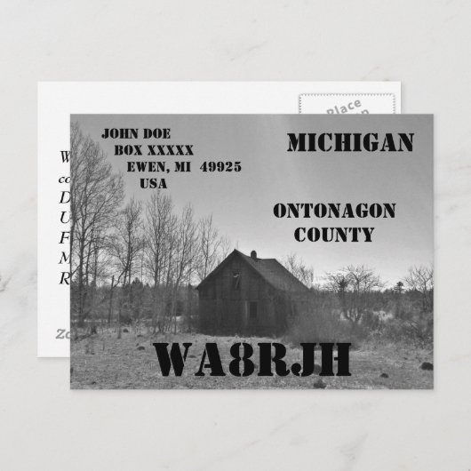 Ontwerp je eigen QSL HAM Radio Operator Oude Shack Briefkaart (Voorkant / Achterkant)