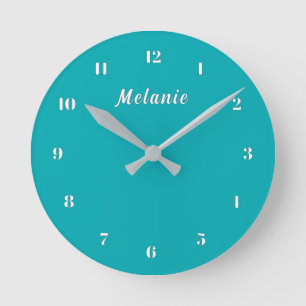 Ontwerp Je Eigen Teal Blauwe Wandklok Aangepaste N