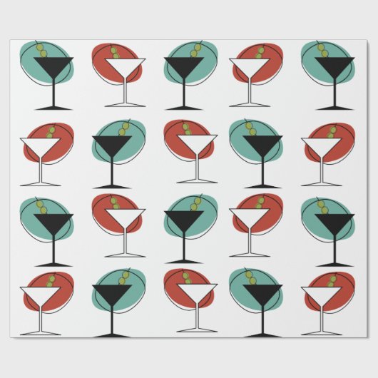 Ontwerp martini-glaspatroon met stijl van 1950 cadeaupapier (Vlak)