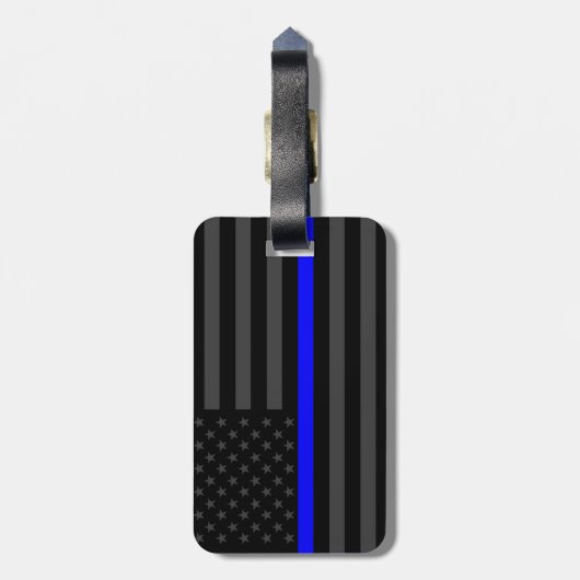 Ontwerp met dunne blauwe lijn - Aangepaste zwarte  Bagagelabel (Achterkant verticaal)