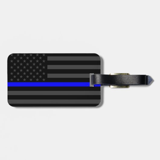 Ontwerp met dunne blauwe lijn - Aangepaste zwarte  Bagagelabel (Achterkant horizontaal)