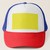 Ontwerp met een gele achtergrond en zwarte rand trucker pet (Voorkant)