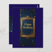 Ontwerp met een gouden frame op een marineblauwe k briefkaart (Voorkant / Achterkant)