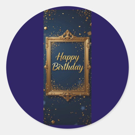 Ontwerp met een gouden lijst op een marineblauwe k ronde sticker (Voorkant)