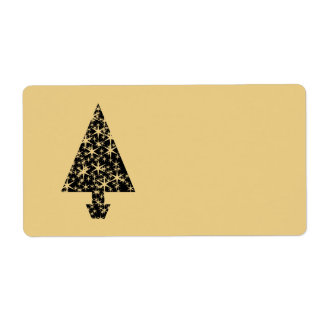 Ontwerp met een zwarte en gouden kerstboom. etiket