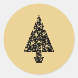 Ontwerp met een zwarte en gouden kerstboom. ronde sticker