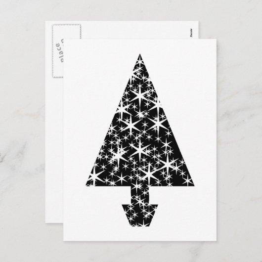 Ontwerp met een zwarte en witte kerstboom. feestdagenkaart (Voorkant / Achterkant)