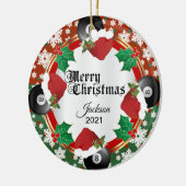 Ontwerp met kerstbiljarten keramisch ornament (Links)