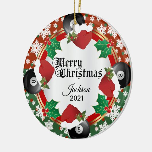 Ontwerp met kerstbiljarten keramisch ornament (Links)