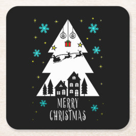 Ontwerp met kerstboomstructuur met slee kartonnen onderzetters