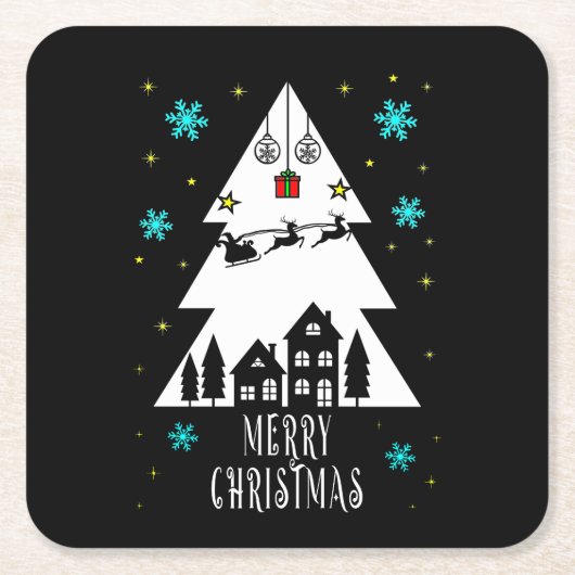 Ontwerp met kerstboomstructuur met slee kartonnen onderzetters (Voorkant)