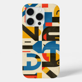 Ontwerp met letters in rood, blauw en oker iPhone 15 pro case