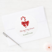 Ontwerp met rode kerstsnoer ronde sticker (Envelop)