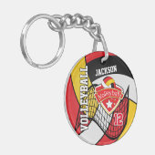 Ontwerp met rode, zwarte, gouden en witte volleyba sleutelhanger (Voorkant Links)