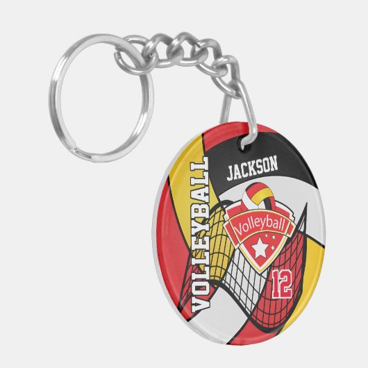 Ontwerp met rode, zwarte, gouden en witte volleyba sleutelhanger (Voorkant Links)